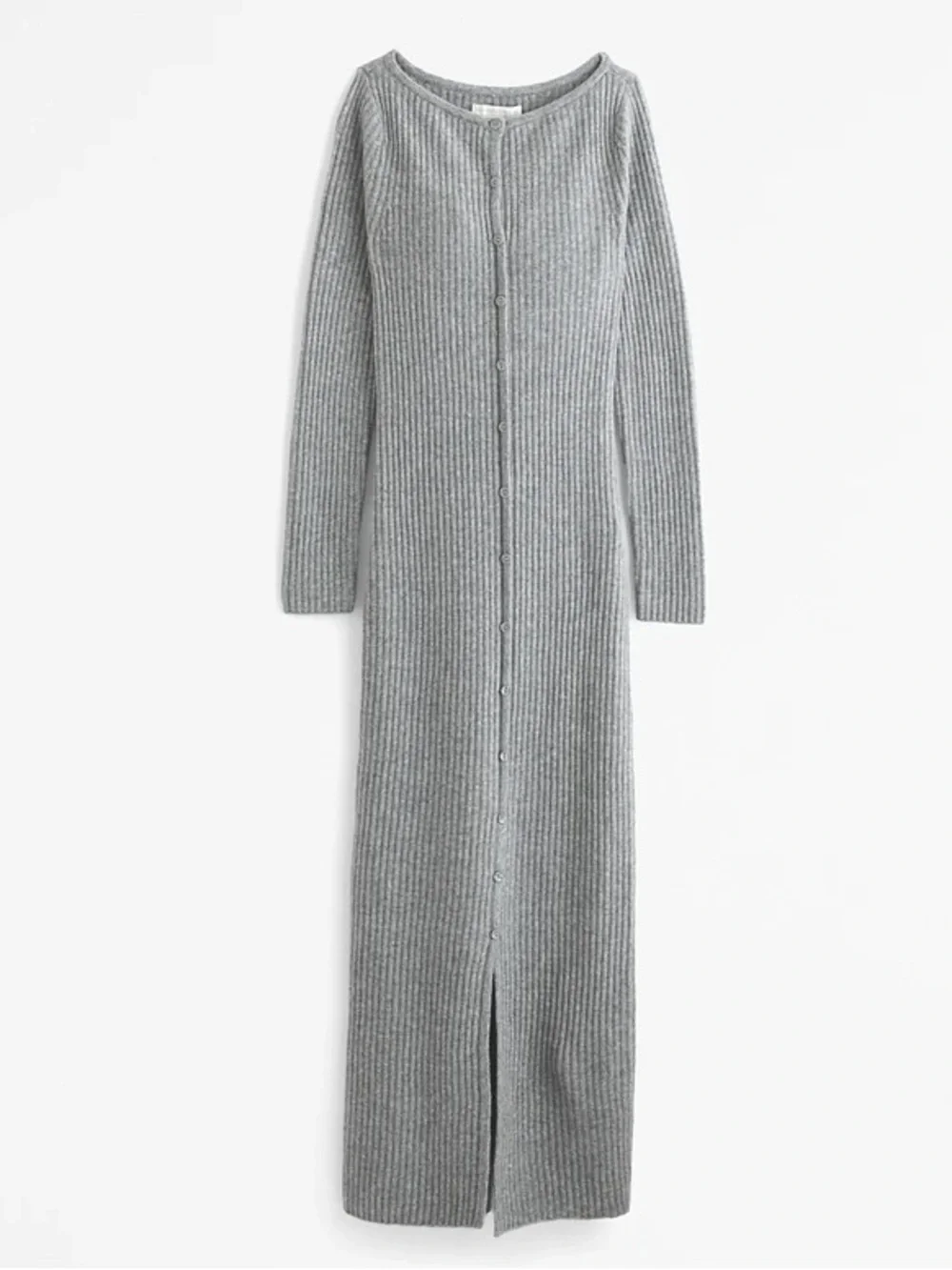 ABERCROMBIE MERINO WOOL RIB KNIT BUTTON DOWN MAXI SWEATER DRESS Gray S